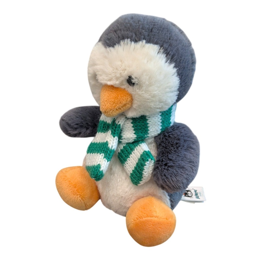 Jellycat Little Poppet Penguin w/ Green Striped Scarf Plush Stuffed Animal 6"